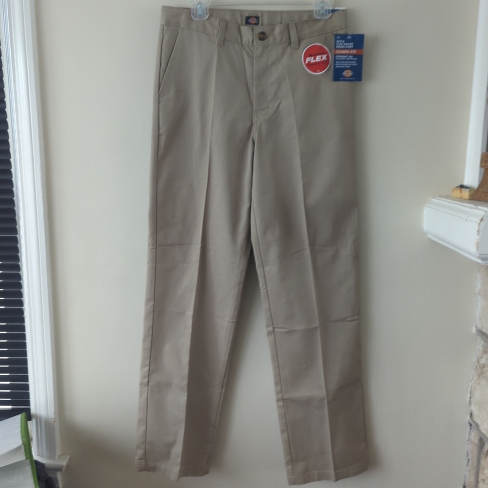Dickies Boys Flat Front Pants Classic Fit Khakis Size 18 Regular/Uniform/Casual